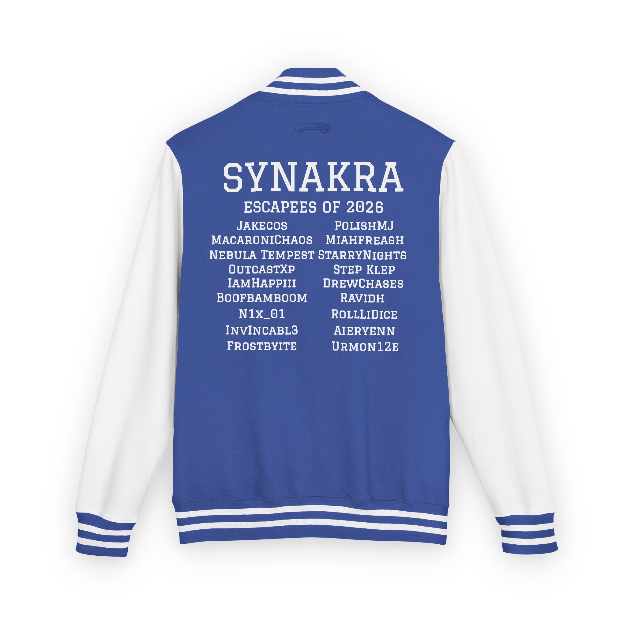 Synakra Escapees Of 2026 Varsity Jacket | Designed by Alexdonthavealastname and Chipsy
