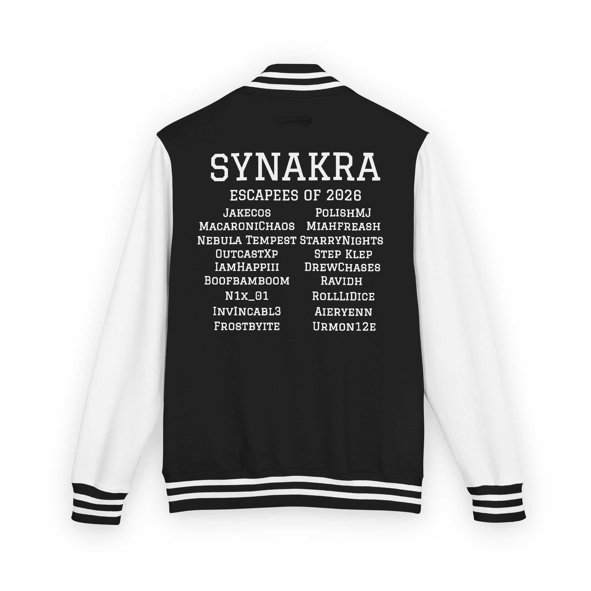 Synakra Escapees Of 2026 Varsity Jacket | Designed by Alexdonthavealastname and Chipsy